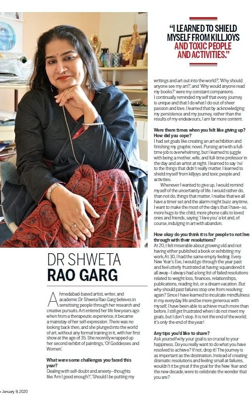 INTERVIEWED BY KALWYNA RATHOD ON MY ART PRACTICE AND NEW YEAR RESOLUTIONS, PUBLISHED IN FEMINA GUJARAT ISSUE IN JANUARY, 2020
